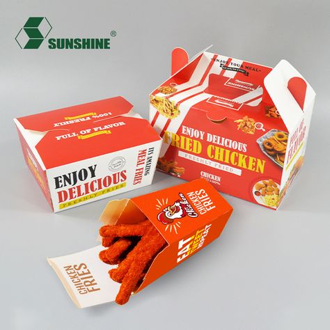 Chicken fires box, takeaway food packaging, restaurant to go box packaging Luxury Takeaway Food Packaging, Takeaway Box Design, Chicken Nuggets Packaging, Fried Chicken Packaging Design, Chicken Box Packaging, Nuggets Packaging, Burger Packaging Design, Fried Chicken Packaging, Burger Box Packaging