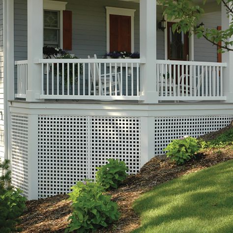 Deck Lattice, Porch Skirting, Lattice Ideas, Porch Lattice, Privacy Lattice, Vinyl Deck Railing, Lattice Deck, Deck Skirting Ideas, Cottage Outside