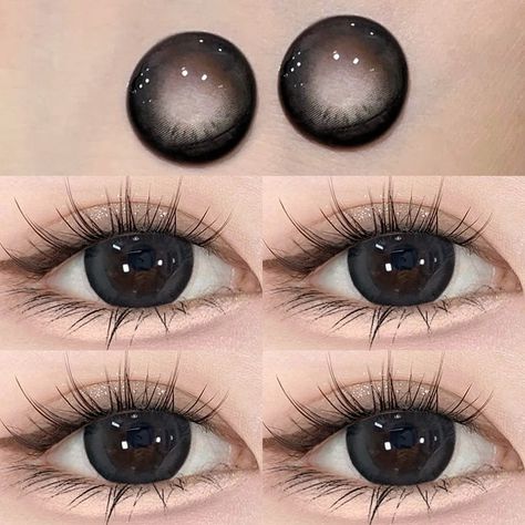 Black Colored Contacts, Korean Eye Contacts, Softlens Eye, Lenses Aesthetic, Black Eye Contacts, Black Contacts, Black Contact Lenses, Alat Makeup, Baby Eyes