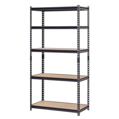 Black 5-Tier Heavy Duty Steel Garage Storage Shelving (36 in. W x 72 in. H x 18 in. D) Portable Shelving, Industrial Rack, Commercial Shelving, Wide Shelves, Prepper Supplies, Steel Shelving Unit, Garage Shelving Units, Steel Storage Rack, Garage Warehouse