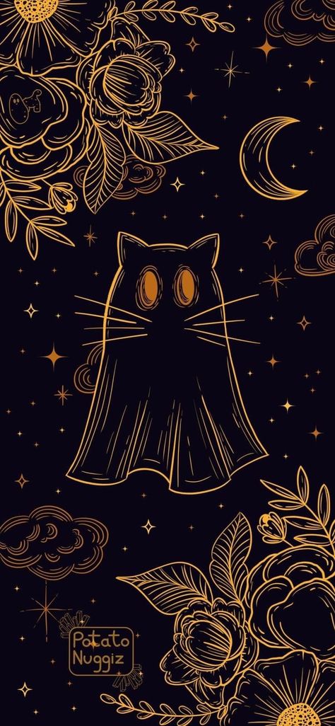 Ghost Face Phone Wallpaper, Cat Halloween Wallpaper Iphone, Halloween Cat Iphone Wallpaper, Celestial Halloween Wallpaper, Fall Black Cat Wallpaper, Spooky Art Wallpaper, Cute Ghost Phone Wallpaper, Different Wallpapers For Phone, Art Phone Backgrounds