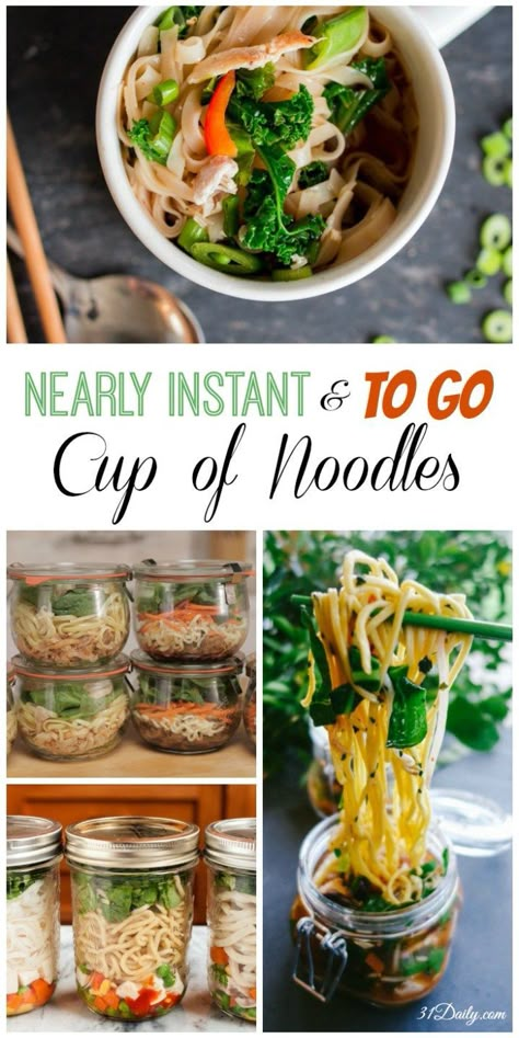 INSTANT HEALTHY HOMEMADE NOODLE CUPS TO GO Healthy Lunch To Go, Cup Of Noodles, Mason Jar Lunch, Lunches To Go, Mason Jar Recipes, To Go Cup, Jar Meals, Jar Recipes, Homemade Noodles