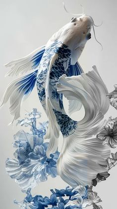 Fish Artwork Wall Art, Butterfly Koi Fish Photography, Koi Fish Photography, Koi Aesthetic, White Koi Fish, Web Clipart, Fish Photography, Chinese Fish, Butterfly Koi