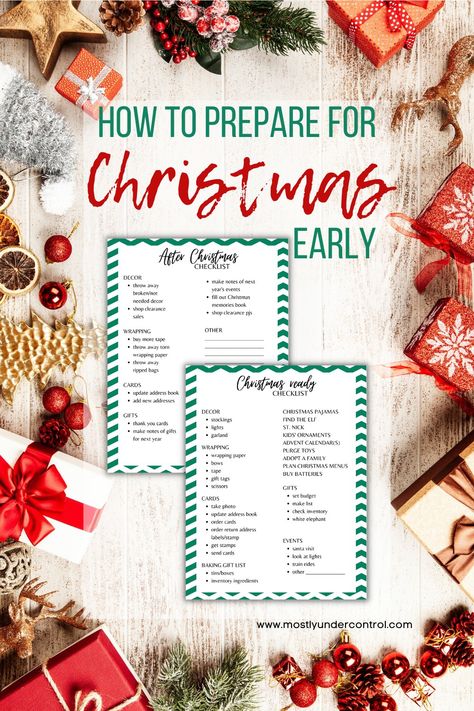 Christmas photo with text overlay - how to prepare for Christmas early. Preparing For Christmas Early, Christmas Planner Printables, Prepare For Christmas, Preparing For Christmas, Gift Checklist, Christmas Checklist, Unique Teachers Gift, Penguin Coloring Pages, Christmas Prep