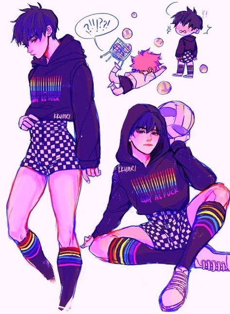 Kageyama Fanart, Fem Boy Outfits, Addams Familie, Lgbt Art, Cute Art Styles, Anime Poses Reference, Handsome Anime Guys, Anime Poses