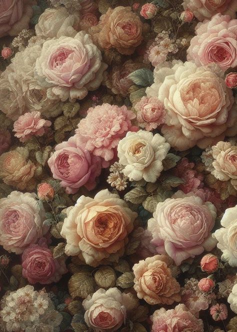 Victorian Art Flowers, Vintage Puzzle Aesthetic, Pink Victorian Wallpaper, Tablet Background, Vintage Flower Painting, Pink Victorian, Victorian Wallpaper, Vintage Flowers Wallpaper, Vintage Flower Prints