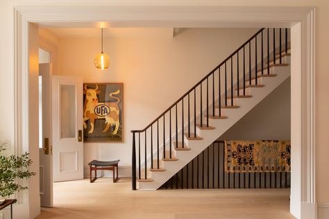 See more of Hadley Wiggins Inc.'s "Brooklyn Brownstone" on 1stdibs Hadley Wiggins, Hall Ways Ideas, Brownstone Interiors, Brownstone Homes, Townhouse Interior, Brooklyn Brownstone, American Interior, Apartment Architecture, Interior Stairs