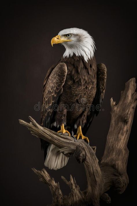 A bald eagle perched on a tree branch stock images Bold Eagle Drawing, Eagle Sitting On Branch, Bald Eagle Drawing, Study Sketches, Eagle Background, Eagle Illustration, Bald Eagle Art, Bold Eagle, Eagle Artwork