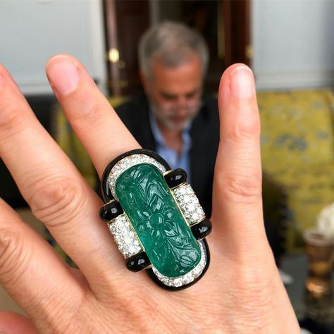 A carved emerald ring & its maker @davidwebbjewels Carved Emerald, Emerald Engagement Ring Green, Bijoux Art Deco, Adornment Jewelry, Jewelry Design Inspiration, Beautiful Wedding Rings, Semi Precious Jewelry, Dope Jewelry, Fabulous Jewelry