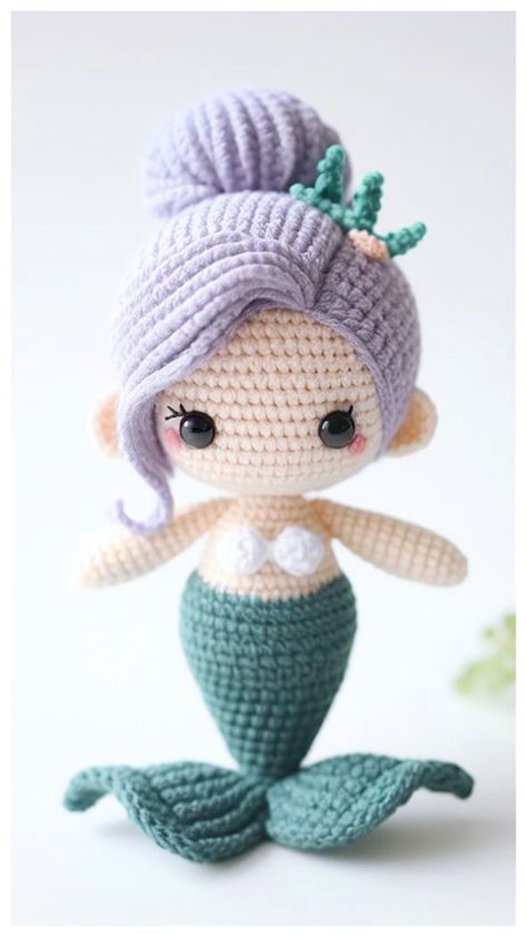 Amigurumi Mermaid Free Crochet Pattern Mermaid Crochet Pattern Free, Easy Amigurumi Crochet, Little Mermaid Crochet, Baby Mermaid Crochet, Mermaid Crochet Pattern, Easy Amigurumi, Doll Patterns Free, Crochet Mermaid, Mermaid Pattern