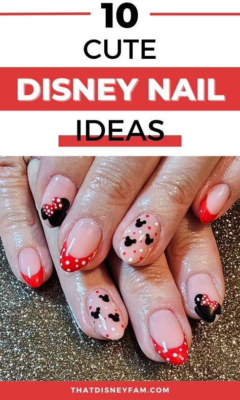 10 Disney Nail Ideas That Are Simply Perfection - That Disney Fam Disney Manicure Ideas For Short Nails, Run Disney Nails, Short Nails Disney, Disney Toe Nail Designs, Easy Disney Nail Art, Disney Nails Mickey Mouse, Mickey Mouse Nails Design, Simple Disney Nails Short, Disney Pedicure Ideas