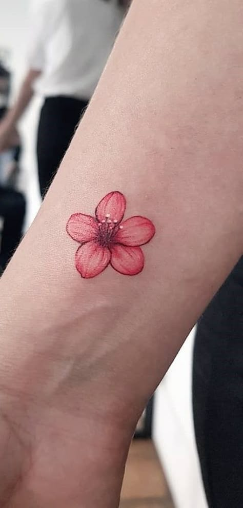 Cherry Blossom Tattoos, Hexagon Tattoo, Matching Best Friend Tattoos, Red Cherry Blossom, Flower Wrist Tattoos, Mom Tattoo Designs, Small Flower Tattoos, Plant Tattoo, Blossom Tattoo