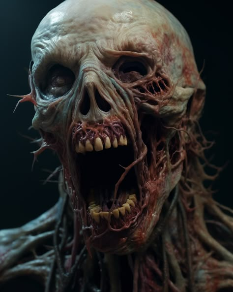 Follow for more!! Horror Zombie, Zombie Creature, Creepy Characters, Scary Creatures, Zombie Sculpture, Horror Portrait, Pinhead Hellraiser, Zombie Artwork, Zombie Drawing