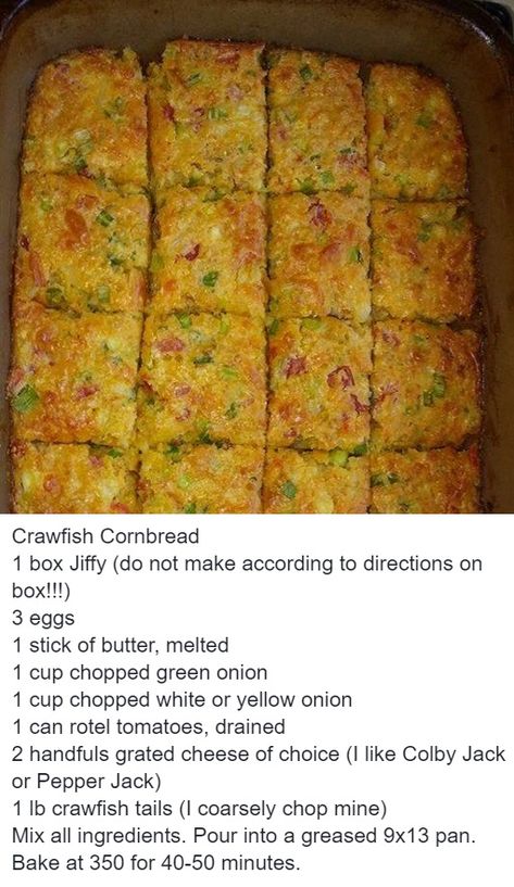 Easy Dinner Ideas For Family, Cheap And Easy Dinner Ideas, Crawfish Dishes, Crawfish Cornbread, Crawfish Recipes, Crockpot Chicken And Noodles, Cajun Dishes, Cajun Cooking, Louisiana Recipes