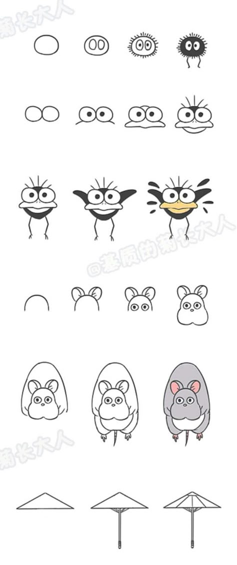 Simple Ghibli Drawing, How To Draw Totoro Step By Step, Rock Painting Ideas Studio Ghibli, Ghibli Doodles Easy, Ghibli Doodle Art, How To Draw Ghibli Characters, Miyazaki Art Studio Ghibli, Studio Ghibli Art Easy, Studio Ghibli Simple Art