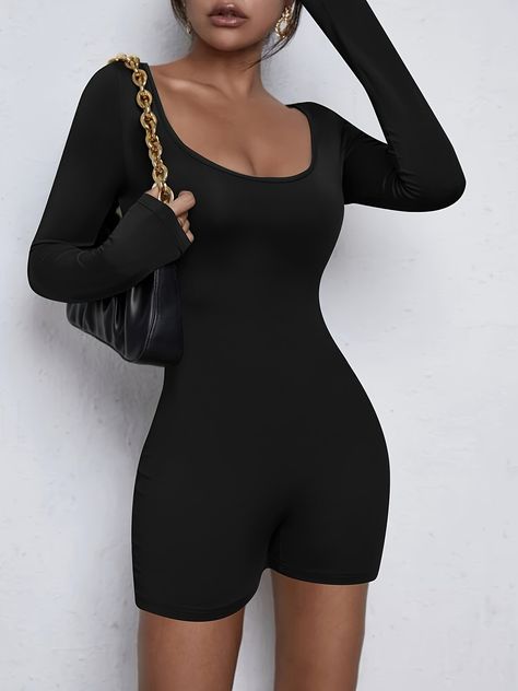 Faster shipping. Better service Unitard Outfit, Body Suit Outfits, Looks Party, Long Romper, Romper Outfit, Long Jumpsuits, Long Sleeve Jumpsuit, Short Jumpsuit, Black Romper