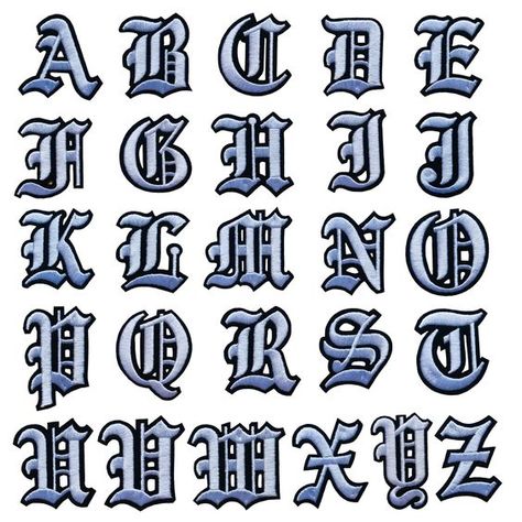 White Gothic Old English Iron on Letter Patches A-Z 2" Embroidered Heat Transfer/Sew on Varsity Initial Vintage Alphabet Felt Letters Monogram Custom Name Patch for Clothing Letterman Jacket Font fonts #font #fonts 1.759 Tattoo Writing Fonts, Script Fonts Alphabet, Fonts Ideas, Iron On Letter Patches, Tattoo Script Fonts, Font Handwriting, White Gothic, Vintage Alphabet, Fonts Script