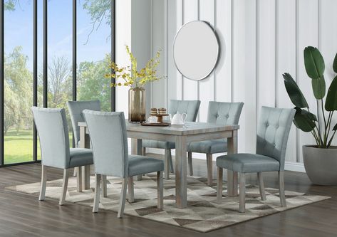 Coastal Dining Room Sets, Teal Dining Room, Beachy Dining Room, Teal Chair, Coastal Dining Room, Orange Chair, Dining Room Makeover, Upholstered Chair, 5 Piece Dining Set