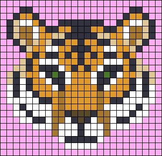 Pixel Art Embroidery, Lion Pixel Art, Tiger Perler Bead Patterns, Tiger Pixel Art, Perler Bead Tiger, Animal Alpha Pattern, Giraffe Alpha Pattern, Tiger Alpha Pattern, Cross Stitch Tiger