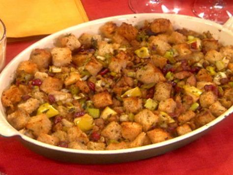 Get Sausage, Dried Cranberry and Apple Stuffing Recipe from Food Network Apple Stuffing, Dried Cranberry, Stuffing Recipes For Thanksgiving, Sage Sausage, Apple Sausage, Thanksgiving Dinner Recipes, Stuffing Recipes, Holiday Cooking, Dried Cranberries