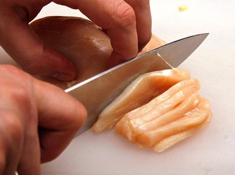 Knife Skills: How to Slice Chicken Breast for Stir-Fries Sliced Chicken Breast Recipes, Chicken Breast Oven Recipes, Knife Skills, Knife Skill, Serious Eats, Stir Fries, Cooking Skills, Asian American, Food Tips