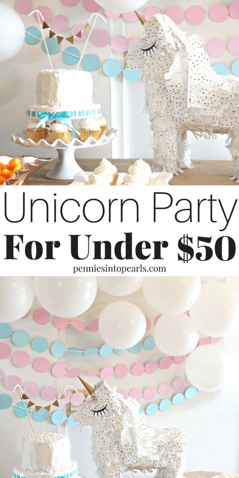 Use these magical unicorn birthday party ideas to throw your next party and keep your party budget under $50! That includes everything you need for your unicorn party! The food, the decorations, the games, EVERYTHING! These are the perfect party on a budget tips! Unicorn Birthday Party Ideas Decoration, Unicorn Birthday Party Ideas Diy, Unicorn Birthday Party Food, Party Ideas On A Budget, Diy Unicorn Birthday Party, Unicorn Birthday Party Cake, Party Budget, Unicorn Birthday Party Ideas, Dreamcatcher Diy