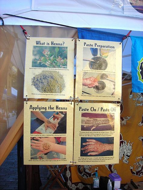 "What is Henna" Signs... | Flickr - Photo Sharing! Henna Booth Setup Ideas, Booth Setup Ideas, Henna Booth, What Is Henna, Booth Setup, Henna Leaves, Henna Paste, Craft Display, Setup Ideas