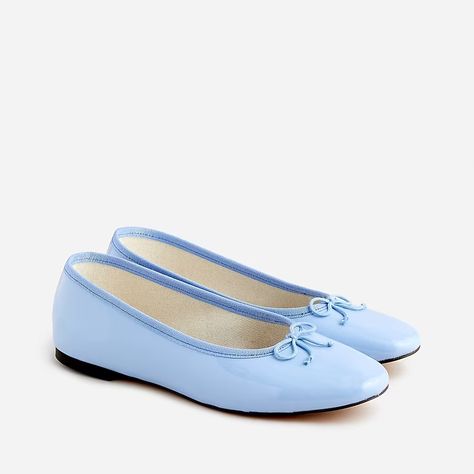 J.Crew: Zoe Ballet Flats In Italian Patent Leather For Women Blue Ballet Flats, Womens Riding Boots, Leather Western Boots, Wedge Espadrilles, Blue Flats, Patent Leather Heels, Leather Items, Espadrilles Wedges, Ankle Strap Sandals