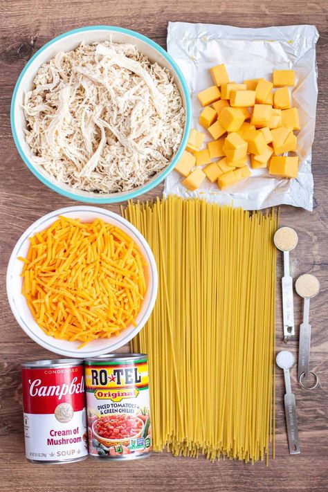 Easy Rotel Chicken Spaghetti - By Kelsey Smith Chicken Spaghetti Rotisserie, Chicken Spaghetti Recipe With Rotel Velveeta Cream Of Mushrooms, Chicken Spaghetti Recipe With Rotel Easy, Crockpot Creamy Cheesy Chicken Rotel Spaghetti, Cheap Chicken Spaghetti Recipe, Dinners With Velveeta Cheese, Low Calorie Chicken Spaghetti, Chicken Spaghetti With Rotel And Velveeta, Crockpot Recipes Easy Cheap Dinners Rotisserie Chicken