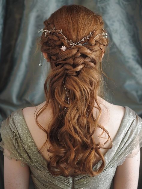 Prom Hairstyles Braids, Elegant Braids, Half Down Prom Hairstyles, Royal Hairstyles, Half Up Half Down Prom, Down Prom Hairstyles, Bridesmaid Hair Inspo, Cute Prom Hairstyles, Bridal Hair Down