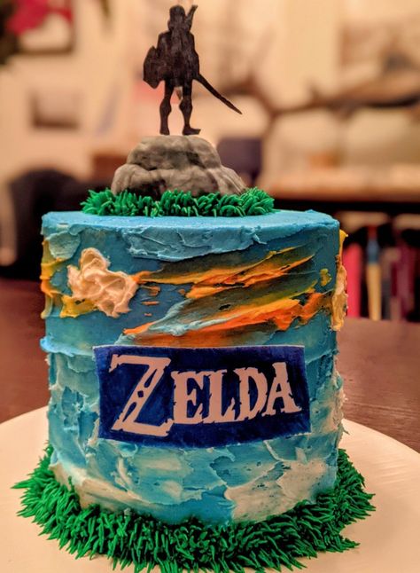 Tears Of The Kingdom Cake Ideas, Link Zelda Birthday Party, Zelda Botw Cake, Zelda Dessert, Zelda Cakes Birthday, Tears Of The Kingdom Cake, Legend Of Zelda Birthday Cake, Zelda Party Food, Breath Of The Wild Cake