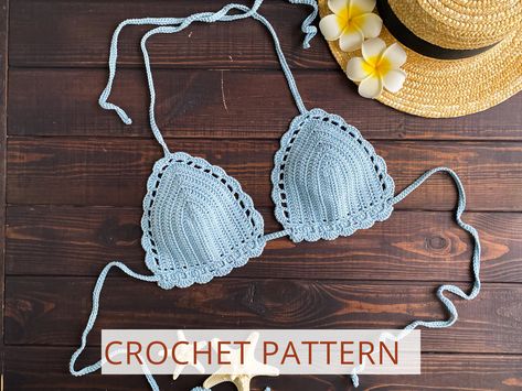 Crochet Bikini Top Pattern on English Crochet Triangle - Etsy Crochet Bra Pattern, Bralette Pattern, Triangle Swim Top, 4 Ply Yarn, Crochet Triangle, Swimsuit Pattern, Boho Fashion Summer, Crochet Tank Top, Crochet Tank