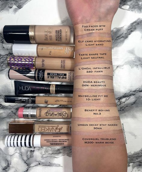 Huda Beauty Concealer, Benefit Concealer, Affordable Makeup Brands, Tarte Concealer, High Coverage Concealer, Drugstore Concealer, Maybelline Fit Me Concealer, Light Concealer, Daily Makeup Routine