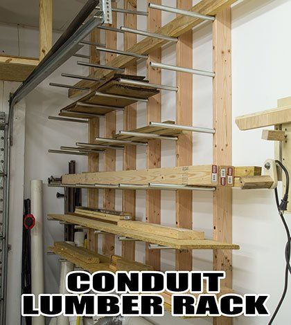 Inexpensive Conduit Lumber Rack Diy Lumber Storage, Workshop Organisation, Lumber Storage Rack, Lumber Rack, Plywood Storage, Wood Storage Rack, Plan Garage, Super Organized, Lumber Storage