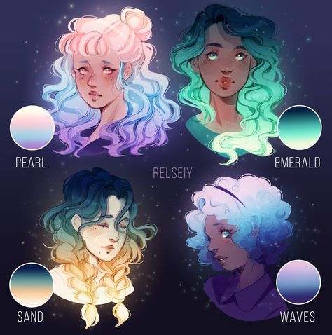 Underwater Illustration, Sketch Hair, Hair Gradient, Ocean Inspired, Dessin Adorable, Arte Fantasy, Colour Palettes, Digital Art Tutorial, Art Block