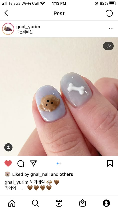 Nails Dog Art, Korean Minimalist Nails, Poodle Nail Art, Puppy Nail Art, Dog Nail Designs, Corgi Nails, Puppy Nails Designs, Puppy Nails, Dog Nails Design