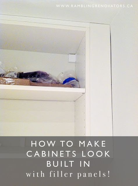 Wondering how to make IKEA cabinets look expensive? By making IKEA cabinets look built in with filler panels. Use this simple tutorial on how to install filler strips between ikea cabinets. You can make your IKEA PAX or IKEA SEKTION look built in. How To Make Cabinets, Make Cabinets, Ikea Sektion Cabinets, Ikea Sektion, Ikea Pax Hack, Armoire Ikea, Armoire Pax, Ikea Pax Closet, Pax Closet