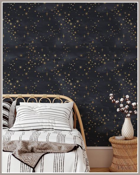 Starry Night Peel and Stick Wallpaper | Removable Self Adhesive Space Wallpaper | Kid's Room Interior | Peel and Stick Wallpaper (1 roll 24" W x 96" H) Space Themed Wallpaper, Space Wallpaper, Kids Interior Room, Kids Room Wallpaper, Wallpaper Removable, Prepasted Wallpaper, Light Texture, Canvas Texture, Self Adhesive Wallpaper