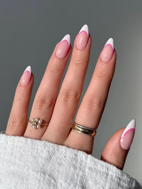 Almond Nails Pink, Tip Nail Designs, Long Almond, French Tip Nail Designs, Summery Nails, Pink French, Almond Acrylic Nails, Cute Gel Nails, Modern French