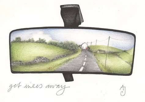 the road from Sparrowpit by andrea joseph's illustrations, via Flickr - rear view mirror Andrea Joseph, Urban Drawings, Photography Coursework, High School Art Lessons, High School Art Projects, One Point Perspective, Sketchbook Illustration, Point Perspective, Perspective Art