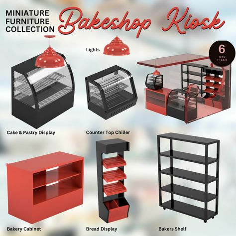 MINIATURE BAKESHOP/ BAKERY KIOSK FURNITURE COLLECTION (6+1 PCS) | 1:12 SCALE, MINIATURE BAKESHOP ROOM, DOLLHOUSE BAKERY ROOM, MINIATURE BAKERY STORE Bakers Shelf, Bakery Kiosk, Bakery Cabinet, Elegant Bakery, Dollhouse Bakery, Room Miniature, Bread Display, Bakery Display Case, Pastry Display