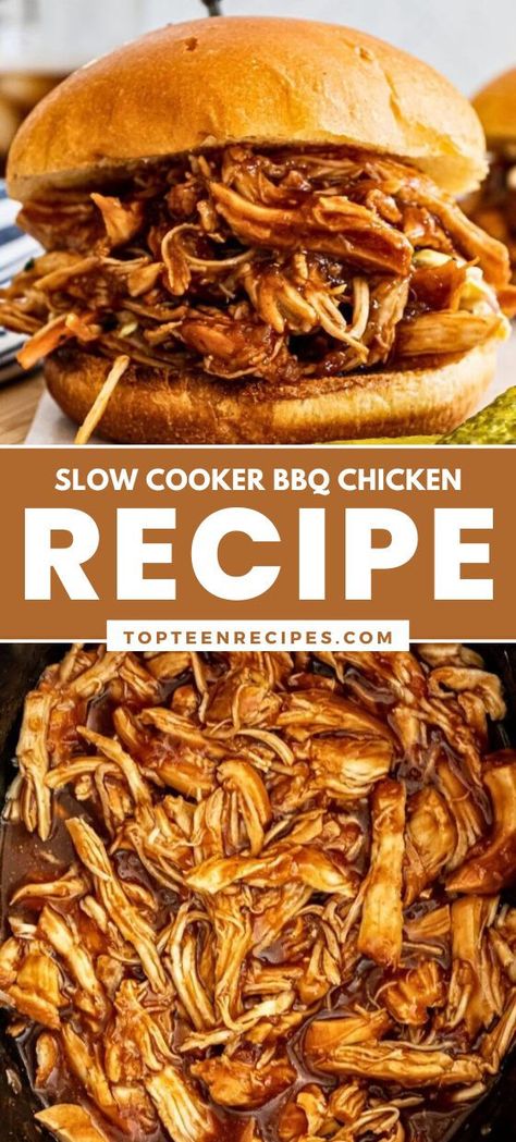 My family loves slow cooker pulled chicken sandwiches, and I love them too because they are the easiest thing to make. This pulled chicken recipe practically makes itself. All you have to do is place all ingredients in the crock pot, cook, and shred. Nothing beats this slow-cooker bbq chicken! Pulled Chicken Crock Pot Recipes, Slow Cooker Pulled Chicken, Bbq Pulled Chicken Recipes, Crockpot Favorites, Crockpot Pulled Chicken, Pulled Chicken Recipes, Shredded Chicken Crockpot, Bbq Chicken Recipe, Pulled Chicken Sandwiches