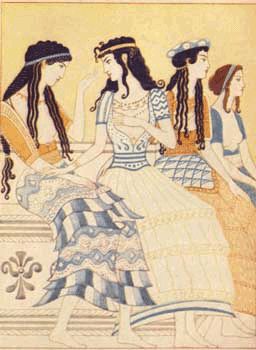 Minoan hair: Curly hair was associated with royalty and many did hair down with hair crowns with leafs and flowers in gold. Knossos Palace, Bronze Age Civilization, Minoan Art, Starověký Egypt, Ancient Greek Art, Rome Antique, Greek History, Art Antique, Greek Art