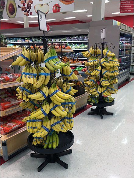 Banana Tower Spinner With Downward Hooks – Fixtures Close Up Banana Shop, Fruit And Veg Shop, Vegetable Decoration, Produce Displays, Pomegranate Recipes, Banana Stand, Bakery Store, Vegetable Pictures, Genetically Modified Food