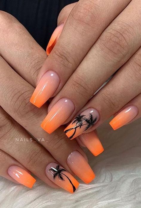 Acrylic Nail Designs Coffin, 30 Nails, Palm Tree Nails, Nail Place, Organic Nails, Tropical Nails, Tree Nails, Nail Design Inspiration, Cute Acrylic Nail Designs