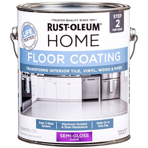 Rust-Oleum HOME Top Coat is Step 2 of 2 of this extremely durable interior Floor Coating system. This easy-to-use system can transform the look of any outdated floor without the cost of replacing it. The Top Coat provides a clear, protective finish to your space in two different sheen options. The Top Coat must be applied over the Base Coat. This system can be used on tile, wood, laminate, concrete, vinyl, linoleum and more. Floor Paint, Interior Tiles, Faux Brick, Rust Oleum, Interior Floor, Updating House, Painted Floors, Painting Tile, Linoleum