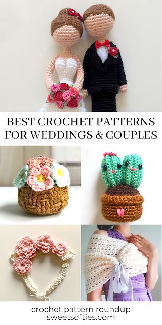 Best Crochet Patterns to Make as Gifts for Newlyweds, Couples, and Anniversaries! - Sweet Softies | Amigurumi and Crochet Crochet Gift Ideas For Couples, Crochet Gifts For Bride, Crochet Engagement Gift, Crochet Bridesmaid Gifts, Crochet Wedding Favors, Crochet Wedding Gift Ideas, Wedding Crochet Gift, Crochet Couples Gift, Crochet Wedding Decorations