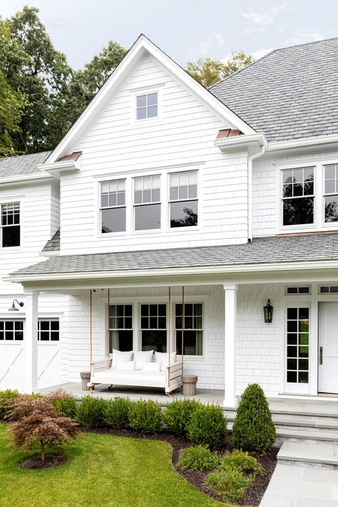 Exterior Window Trim Ideas and Inspiration | Hunker Exterior Window Trim Ideas, Exterior Door Trim, Beach House Getaway, Chango & Co, Front Door Styles, New England Farmhouse, Porch Styles, Countryside Home, Window Trim Exterior