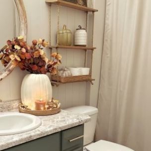 Fall Fireplace, Cozy Fall Decor, Fall Deco, Bathroom Goals, Ready For Fall, Guest Bathroom, It's Fall, Cozy Fall, Fall Home Decor