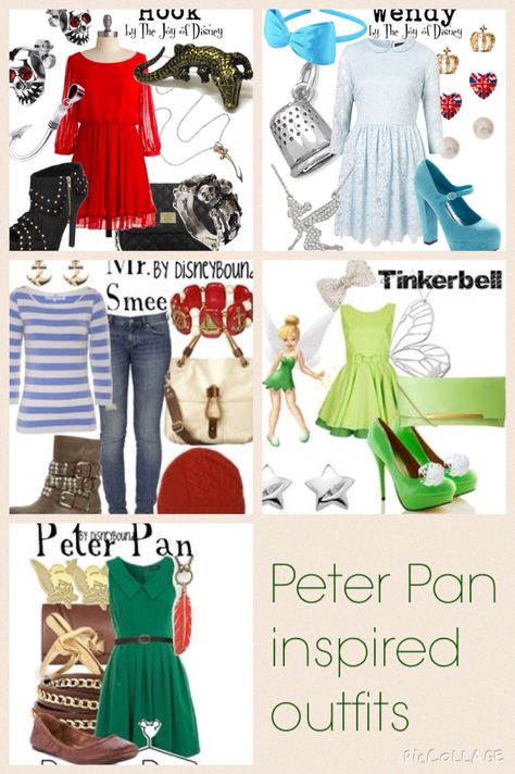 Peter Pan Themed Outfits, Women’s Peter Pan Costume, Disneybound Outfits Peter Pan, Disney Bounding Peter Pan Characters, Peter Pan Themed Costumes, Peter Pan And Wendy Disneybound, Disney Bounding Peter Pan, Group Disney Bounding, Wendy Outfit Peter Pan